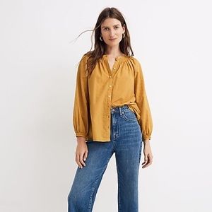 Madewell *Black* Embroidered Smocked-Neck Raglan Top